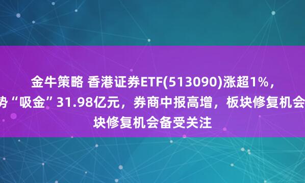 金牛策略 香港证券ETF(513090)涨超1%，近6日强势“吸金”31.98亿元，券商中报高增，板块修复机会备受关注